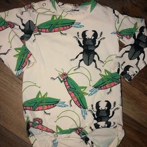 Mini Rodini Cream Long Sleeve onesie with Insect Print